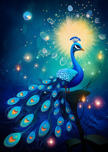 Photo celabrating diwali poster with peacock