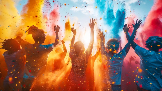 Celebranten dansen tijdens het kleur Holi Festival
