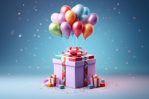 Photo celebrate any occasion with this festive 3d gift box with balloons generative ai