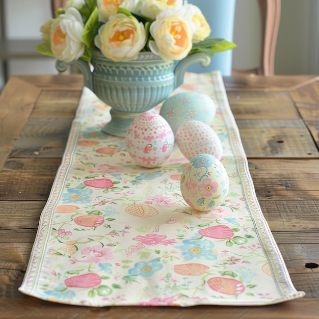 Celebrate Easter in Style A Handmade Table Runner Adorned with Pastel Easter Eggs