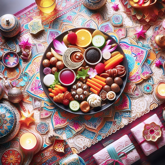 Foto celebrate la fine del ramadan con una splendida festa di eidalfitr completa di colori vivaci e intr