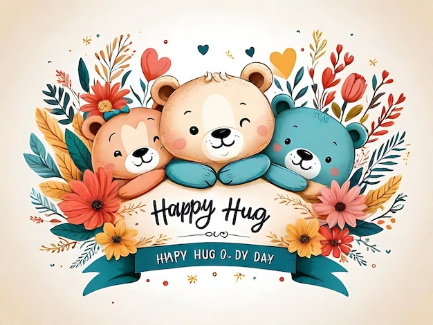 Celebrate happy hug day with our free vector handdrawn horizontal banner