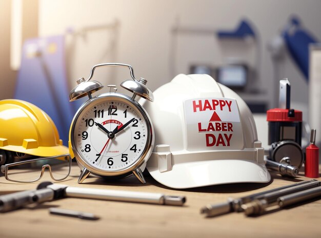 Foto celebrate labor day in modo sicuro happy labor day banner con casco di sicurezza e strumenti di lavoro 7