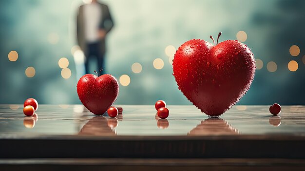 Celebrate love in style with a businessman in a suit against a background of hearts