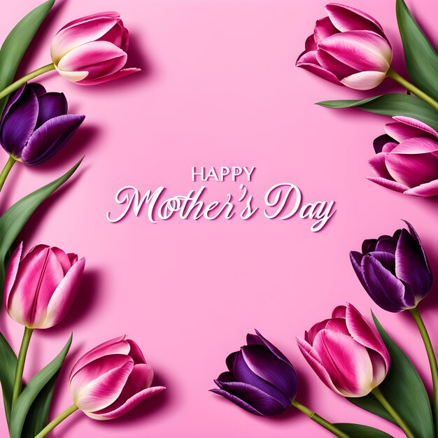 Celebrate Mothers Day in style with this bright and cheerful illustration featuring a baby pink bac