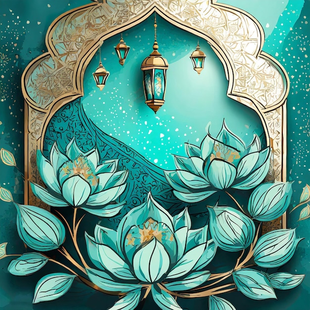 Celebrate Ramadan in Bloom Turquoise Flowers Grace This Vibrant Banner