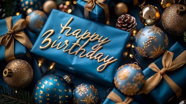 아름다운 금색과 파란색 풍선 터 일러스트레이션으로 생일 배경을 축하