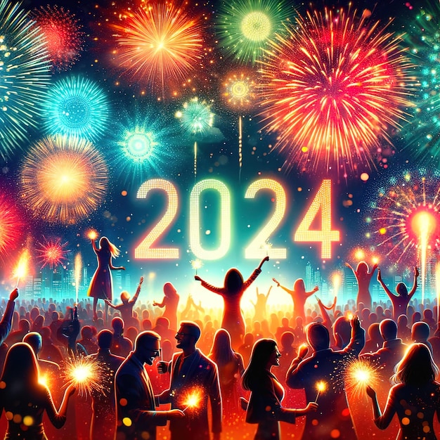 2024年を輝かしい花火で祝う