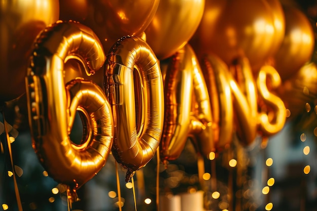 Photo celebrating 60 years golden balloon text