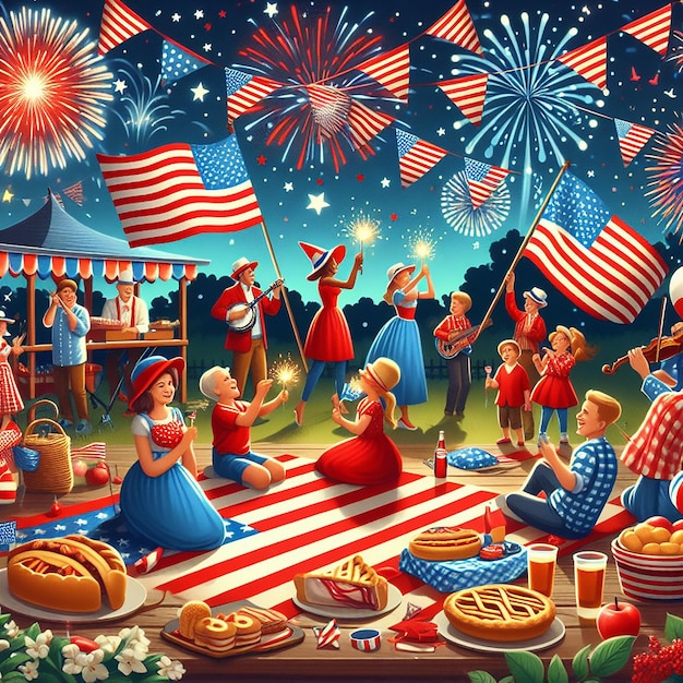 Празднование Дня независимости Америки сгенерировано ИИ Изображение