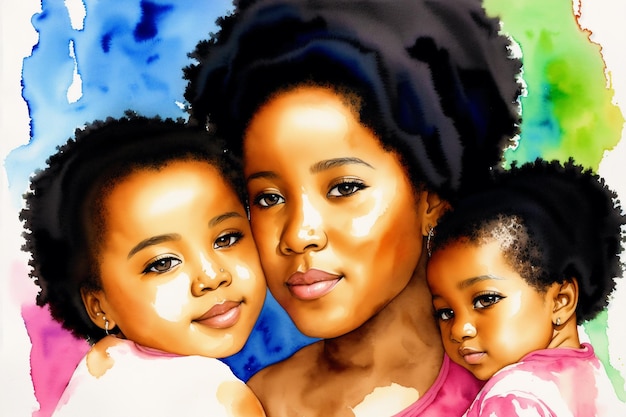 Celebrating the Black Family Legacy Black boy black girl Black mother and daughter Generative AI