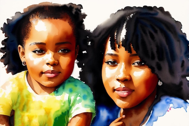 Celebrating the Black Family Legacy Black boy black girl Black mother and daughter Generative AI