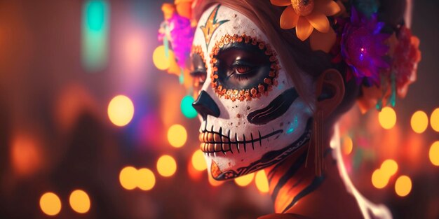 Celebrating Dia de los Muertos Woman with Skull Makeup Pays Tribute to the Ancestors