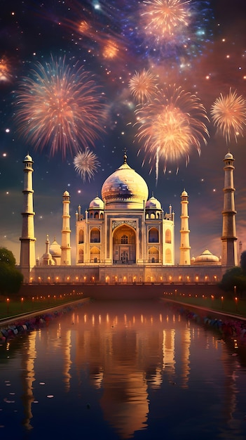 Celebrating Diwali with fireworks at the Taj Mahal