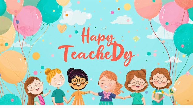 教育者たちを祝う 活気のある 幸せな教師の日 バナーイラスト