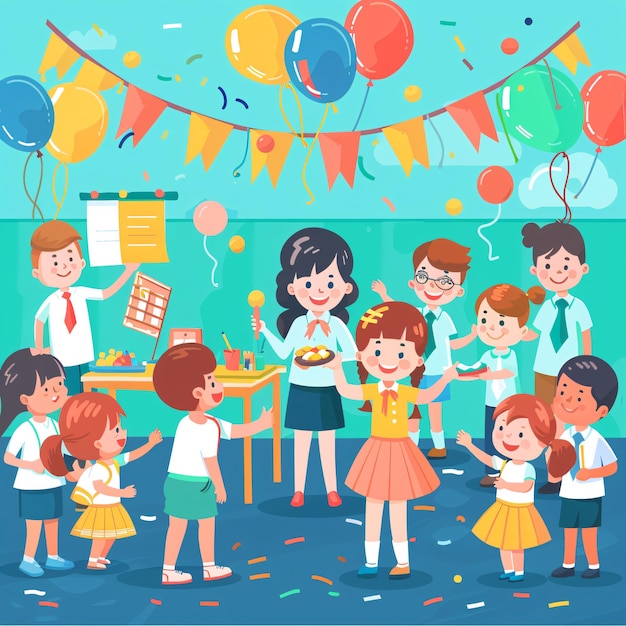 教育者たちを祝う 活気のある 幸せな教師の日 バナーイラスト