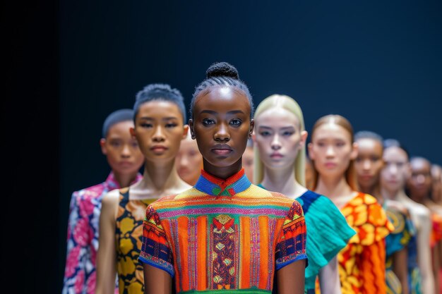 Foto celebrazione della diversità etnica e della moda internazionale attraverso una sfilata di moda