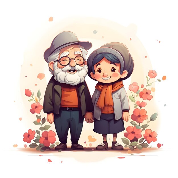 Celebrating Grand Parents day cute social media post lovely line art template design