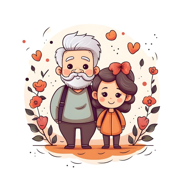 Celebrating Grand Parents day cute social media post lovely line art template design