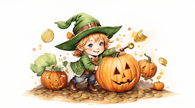 Celebrating Halloween Pumpkin With Cute Boy Dancing AI Generative