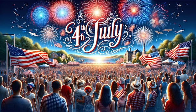 アメリカ合衆国 独立記念日 7月4日の花火を背景にした国旗