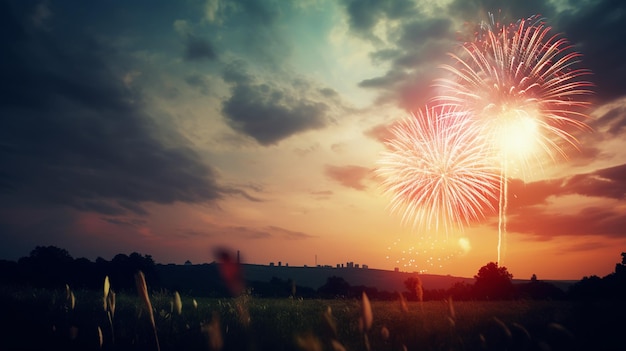 Celebrating Independence Day United States of America USA flag with fireworks background for 4th of July