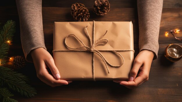 Photo celebrating the joy of giving womans exquisite art of wrapping books for christmas presents overh