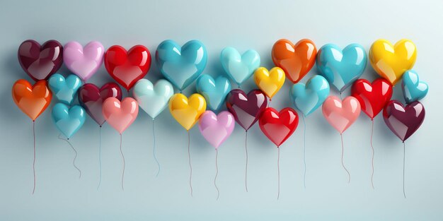 Celebrating Love with Festive Valentine's Day Banner with Vibrant multicolored Heart shaped balloons