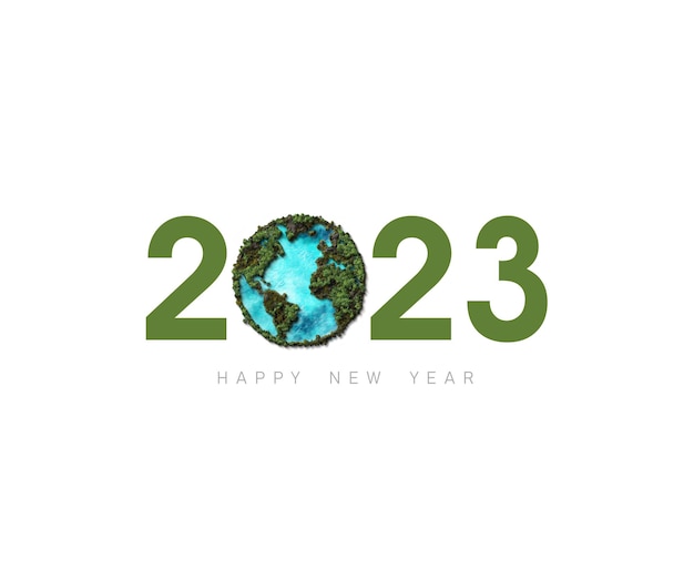2023 年の新年を祝って、環境に使用できる緑の自然の概念の 3 D レンダリング