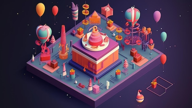 Celebrating the new year 3D isometric