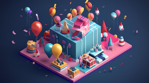 Celebrating the new year 3D isometric