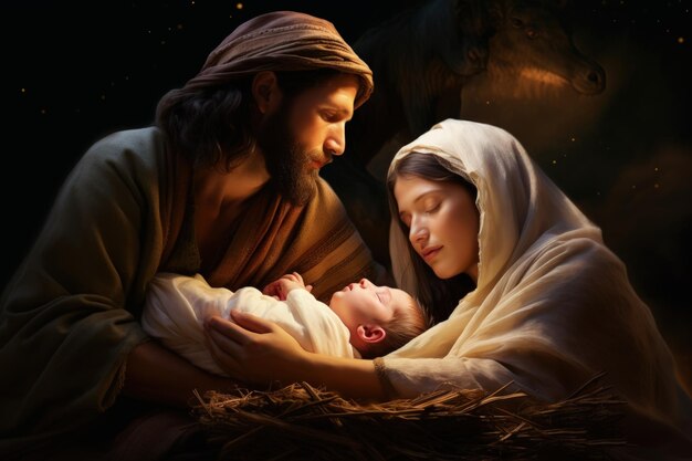 Premium AI Image  Celebrating the sacred moment Christmas nativity scene a timeless portrayal 