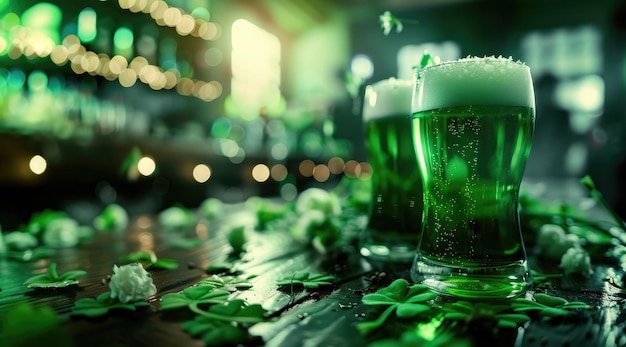Празднование Дня Святого Патрика в Ирландии с бокалом зеленого пива