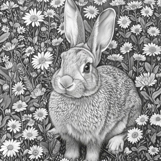 Photo celebrating spring with stippling a detailed easter bunny illustration crafted with dots