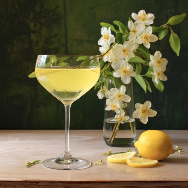 Photo celebrating summer with a limoncello spritz sipping sunshine in a coupe cup adorned with flowers o