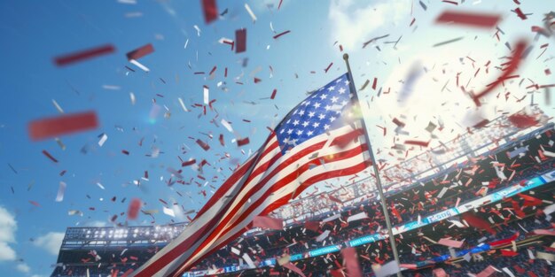 Celebrating USA Flag in Stadium for Sport Winning National Event Holiday Celebration Generative AI