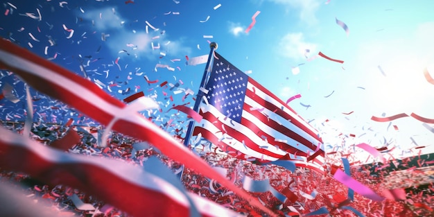 Celebrating USA Flag in Stadium for Sport Winning National Event Holiday Celebration Generative AI