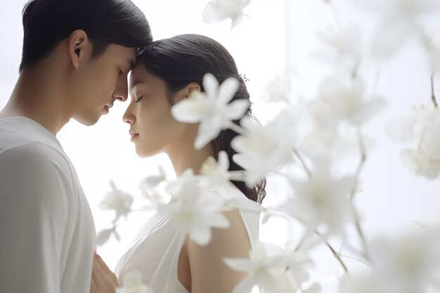 写真 ホワイトデーを祝う若いアジア人カップル 恋の花と贈り物