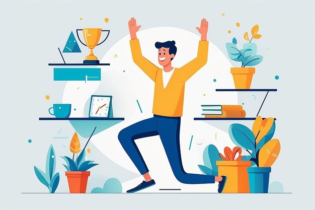 Celebrating Work Milestone FlatStyle Vector Illustration