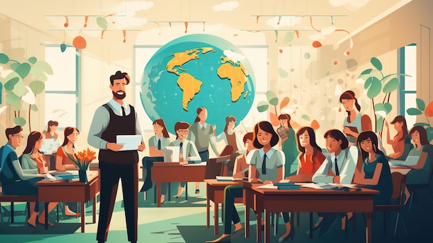 世界教師の日を祝う AI が生成した 3D 漫画イラスト