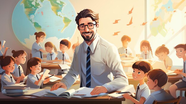 世界教師の日を祝う AI が生成した 3D 漫画イラスト