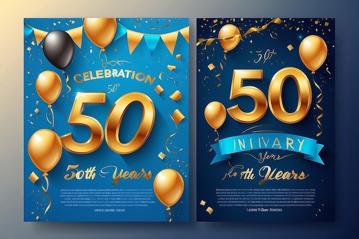 Photo celebration of 50 th years birthday vector invitation card fifty years anniversar