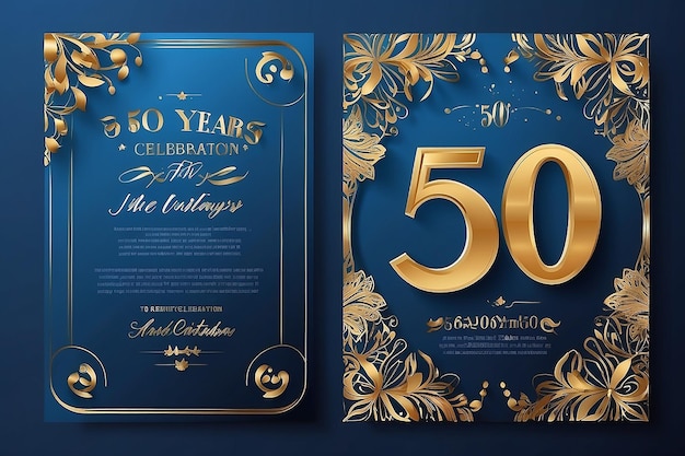 Photo celebration of 50 th years birthday vector invitation card fifty years anniversary celebration brochure