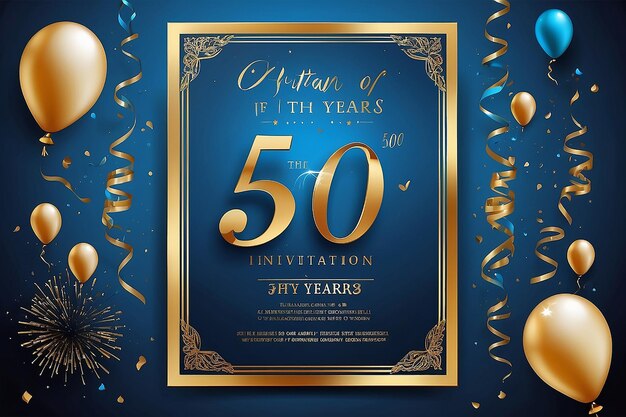 Photo celebration of 50 th years birthday vector invitation card fifty years anniversary celebration brochure