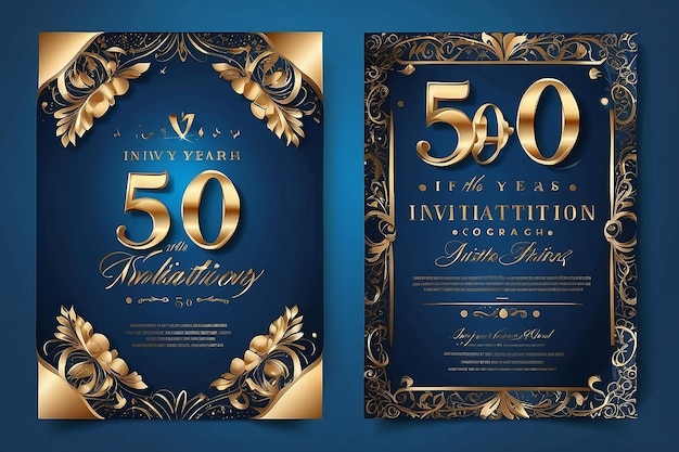 Celebration of 50 th years birthday vector invitation card Fifty years anniversary celebration brochure