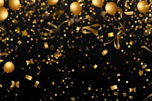 celebration background template with confetti and gold ribbons