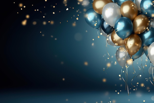 Celebration background with golden and silver balloons Background with copy space