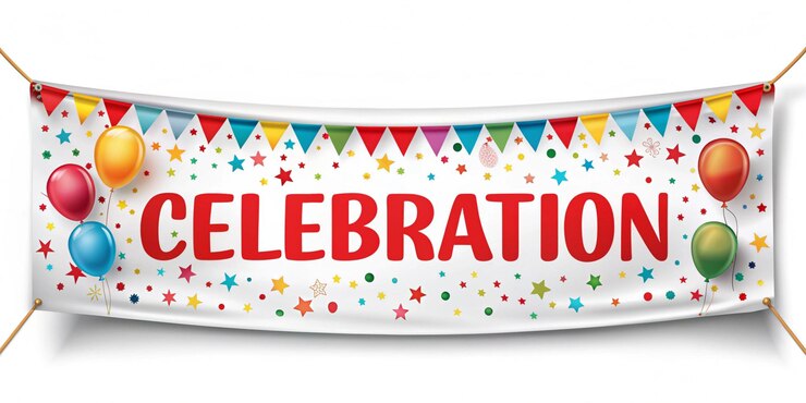 Photo celebration banner design with white background