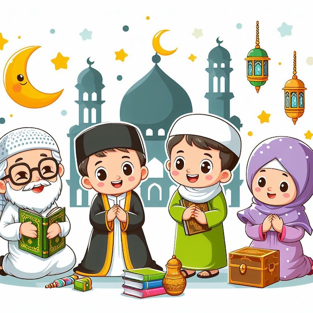 Photo celebration banner for ramadan islamic holiday kids celebrating 3d