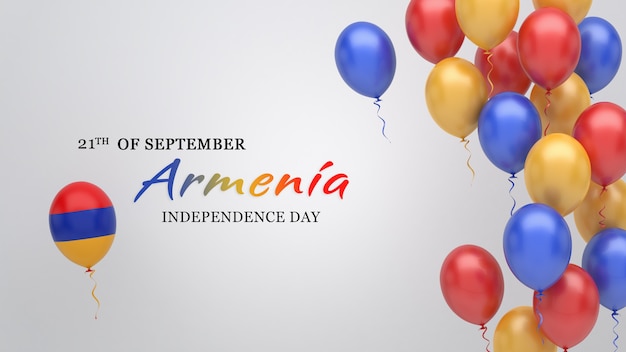 Celebration banner with balloons in Armenia flag colors.